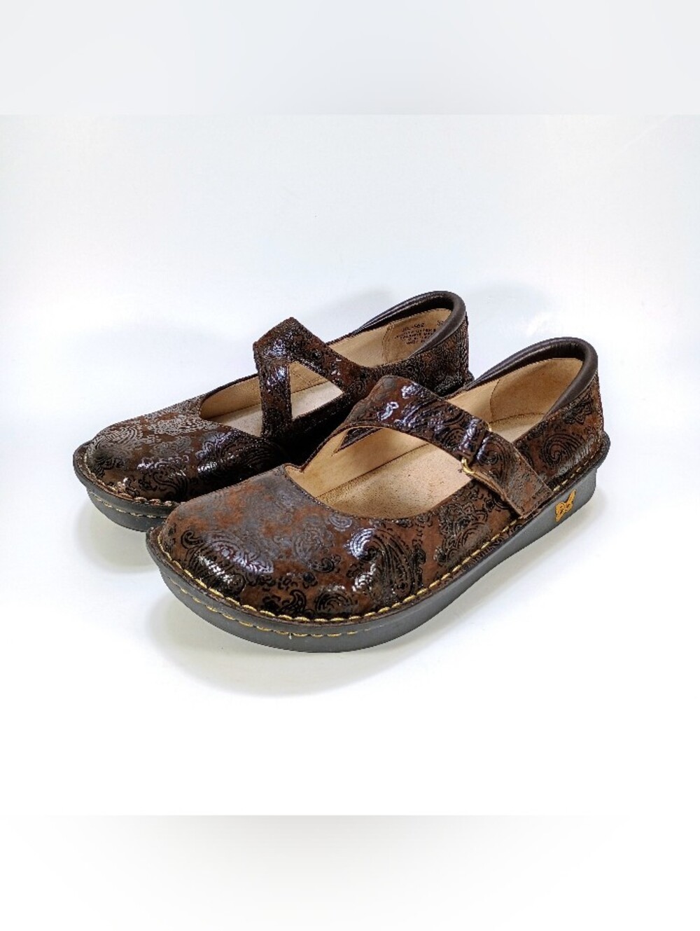 Alegria Jill 562 Womens 7 Brown Leather Paisley Embossed Mary Jane - Picture 5 of 11